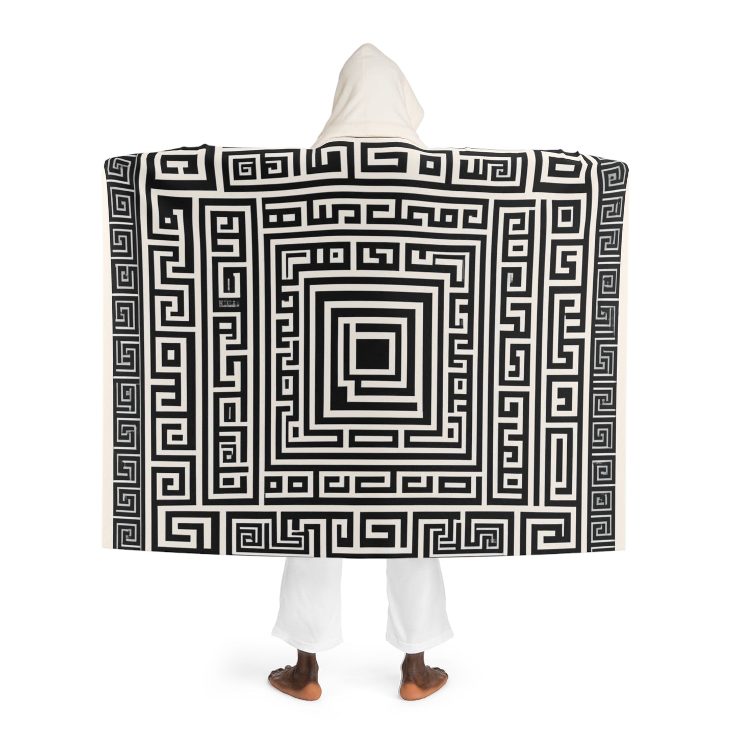 Greek Key Hooded Sherpa Fleece Blanket