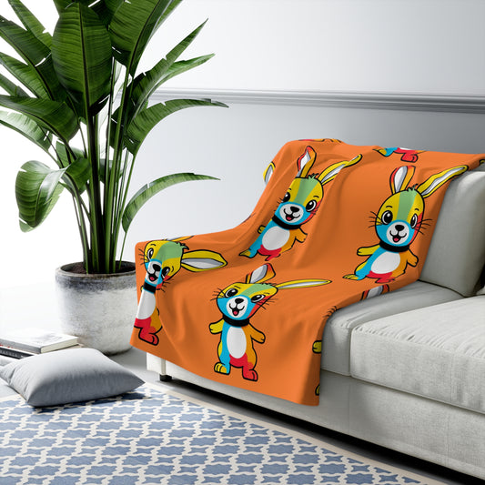 Multicoloured Bunny Sherpa Fleece Blanket