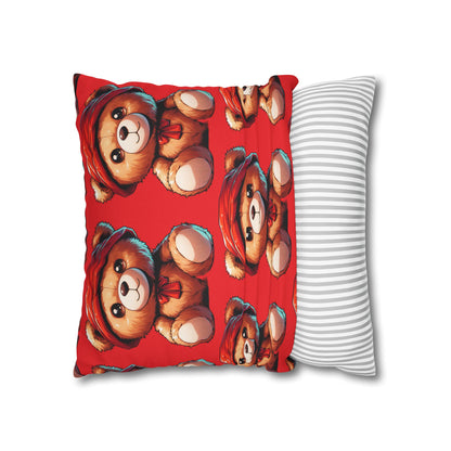 Red Teddy Spun Polyester Square Pillowcase