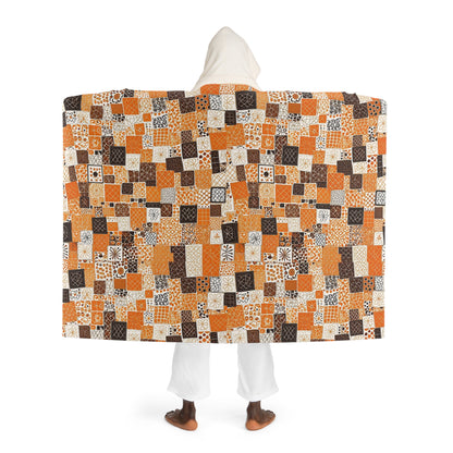 Hooded Sherpa Fleece Blanket Orange and Brown