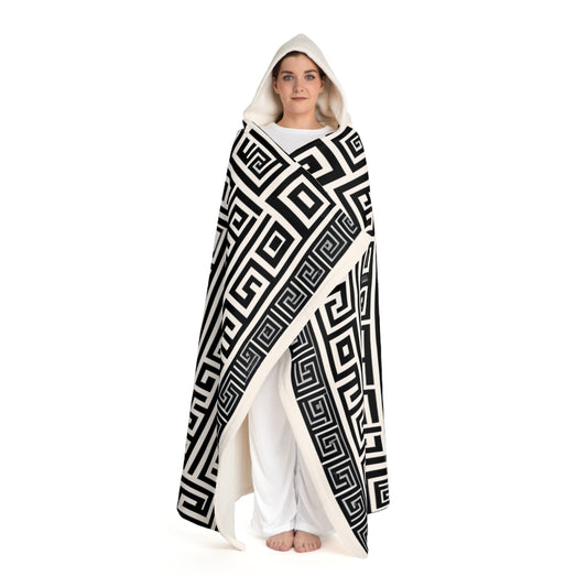 Greek Key Hooded Sherpa Fleece Blanket