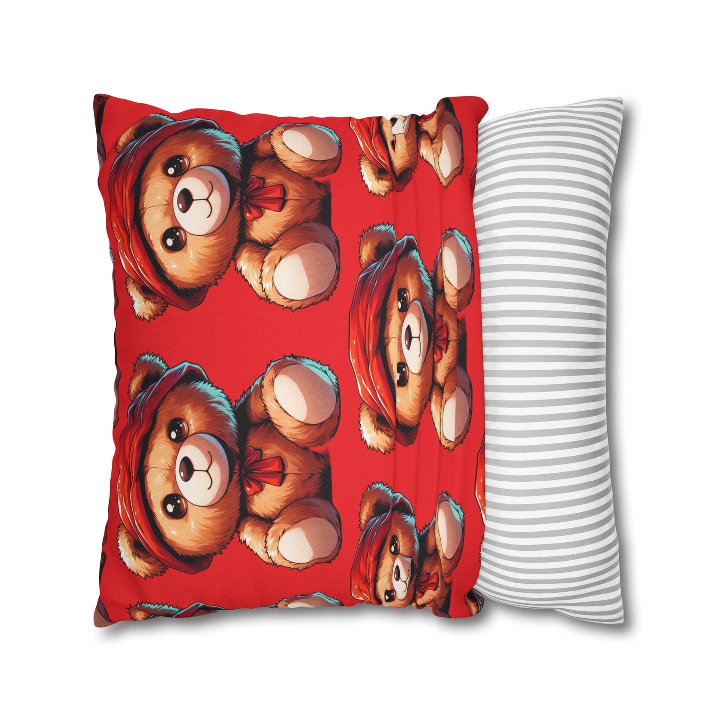 Red Teddy Spun Polyester Square Pillowcase