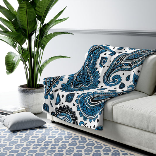 Sherpa Fleece Blanket Blue and Black Badana Paisley