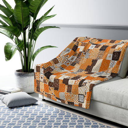 Sherpa Fleece Blanket Orange and Black Patterns