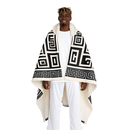 Greek Key Hooded Sherpa Fleece Blanket