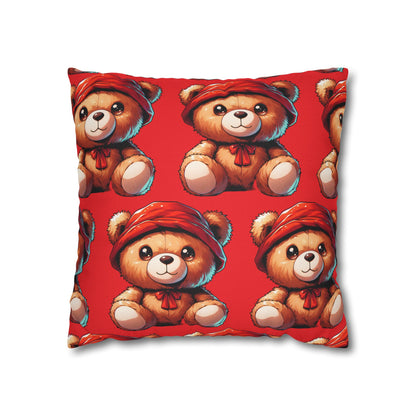 Red Teddy Spun Polyester Square Pillowcase