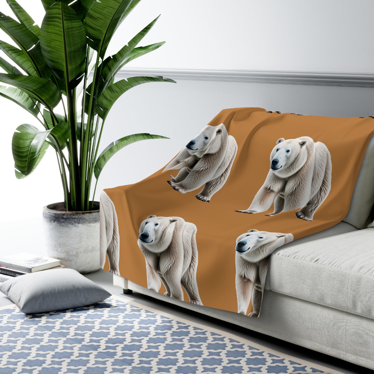 Sherpa Fleece Blanket - White Polar Bear Design