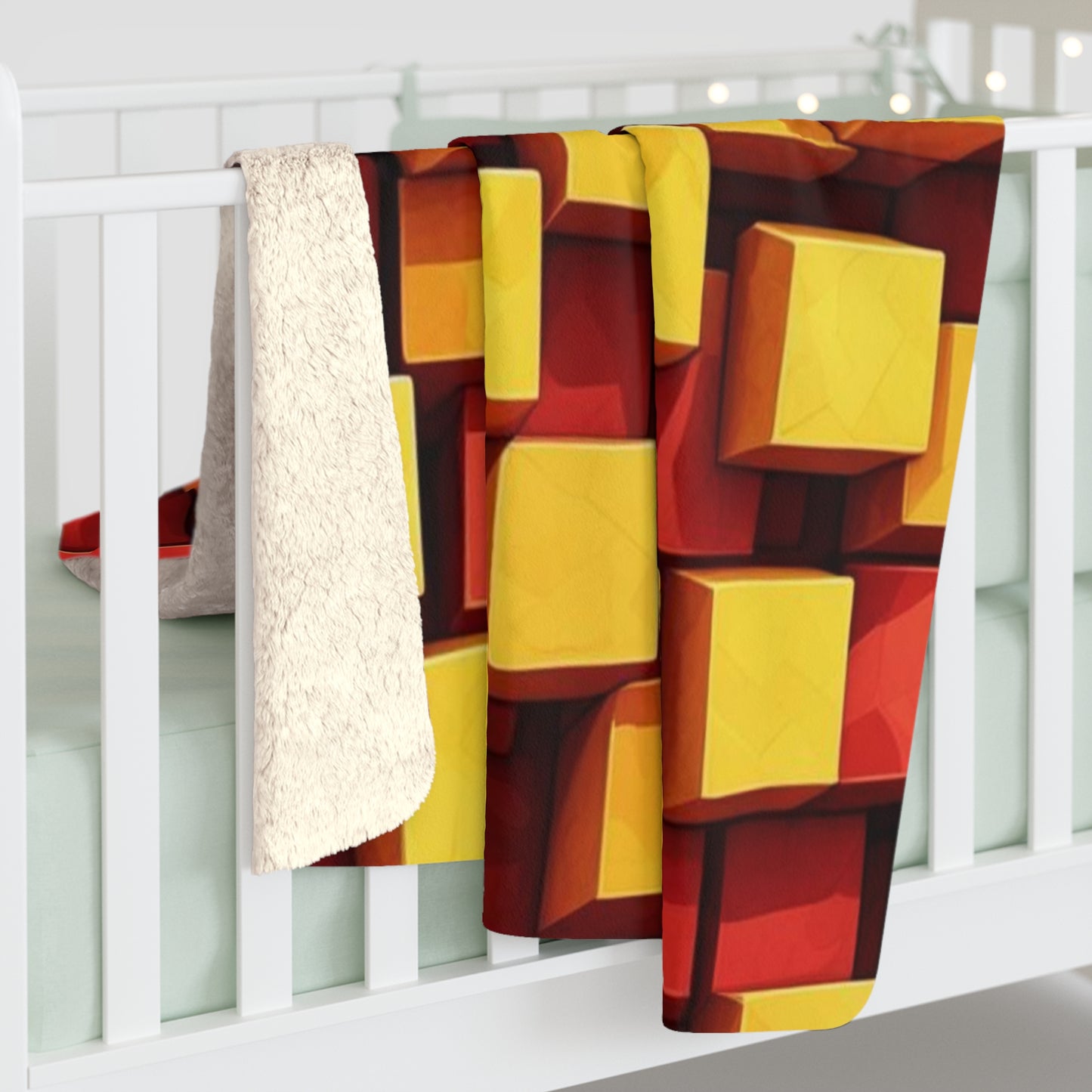 Sherpa Blanket Red & Yellow Cubes