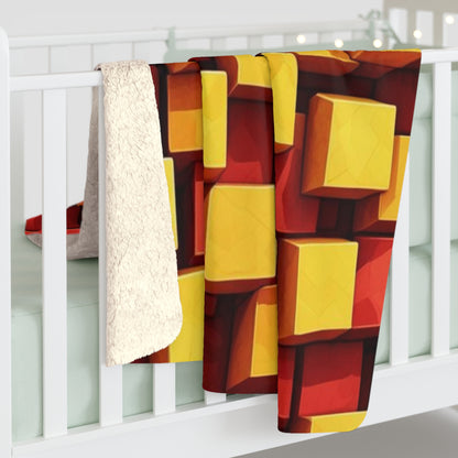 Sherpa Blanket Red & Yellow Cubes