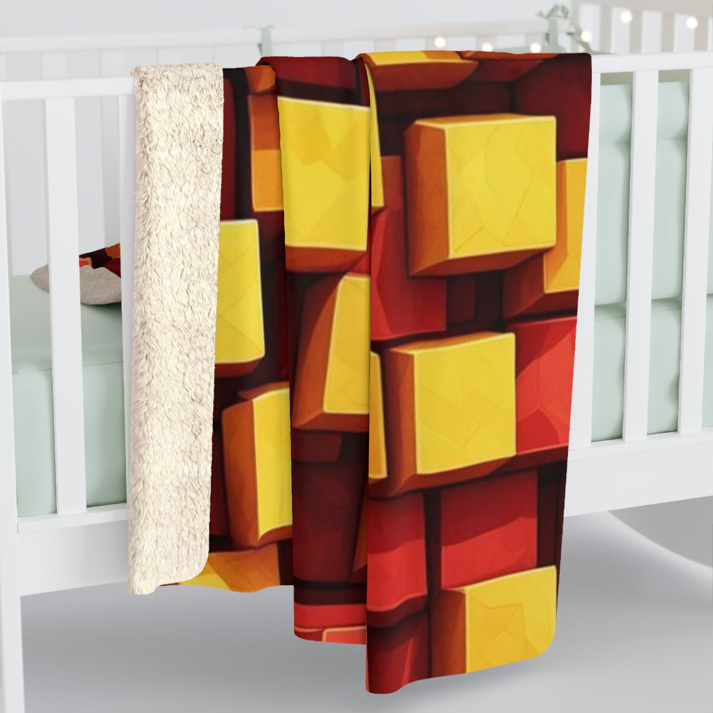 Sherpa Blanket Red & Yellow Cubes