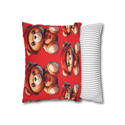 Red Teddy Spun Polyester Square Pillowcase