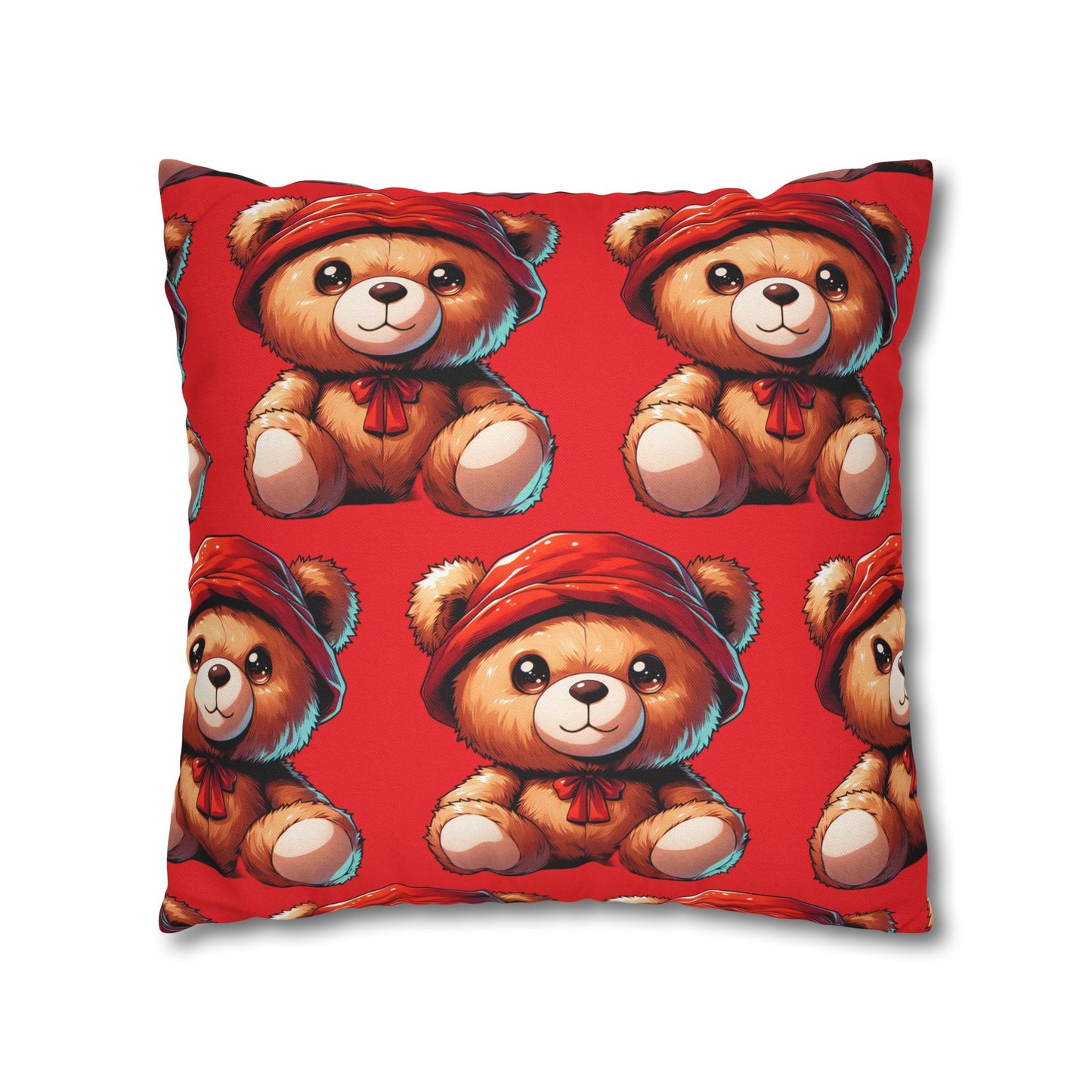 Red Teddy Spun Polyester Square Pillowcase