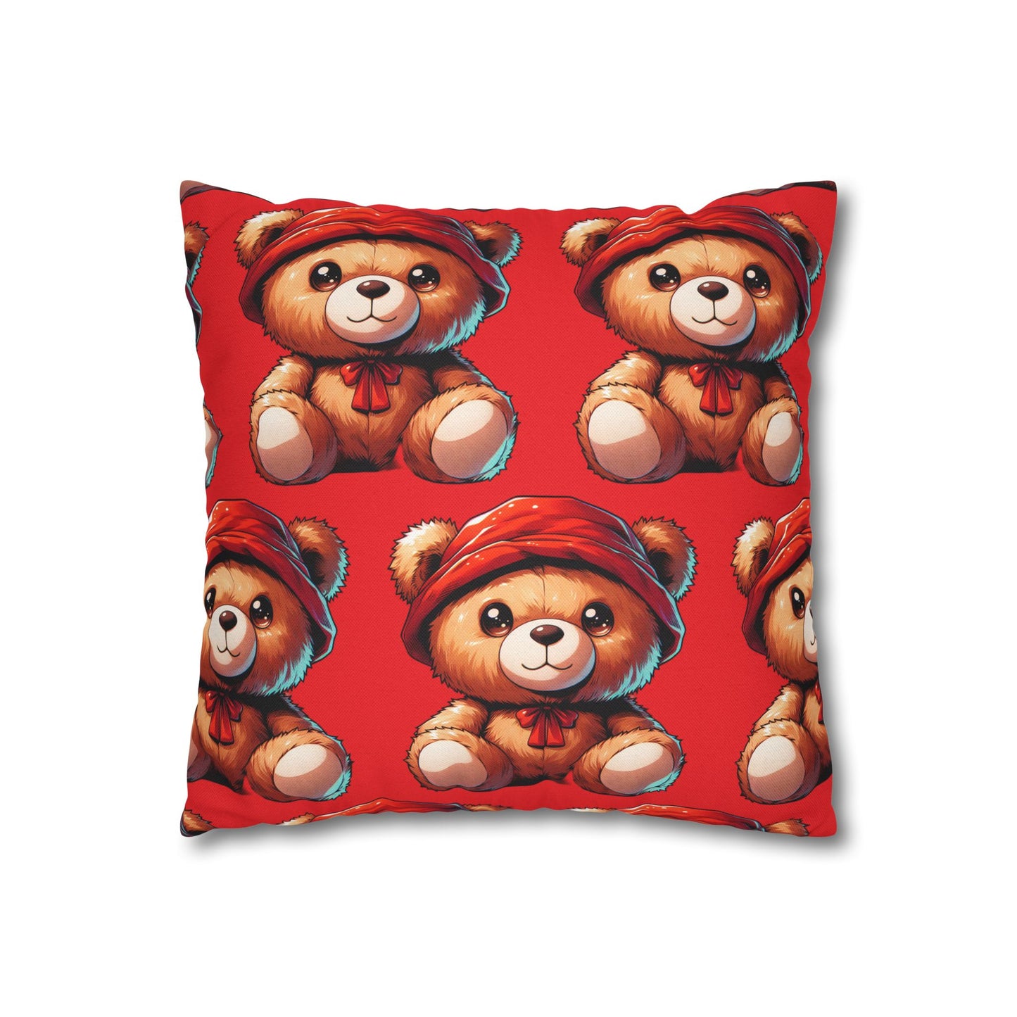 Red Teddy Spun Polyester Square Pillowcase