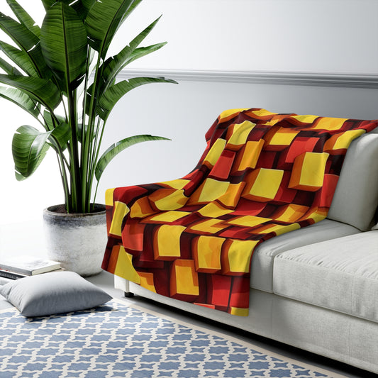 Sherpa Blanket Red & Yellow Cubes