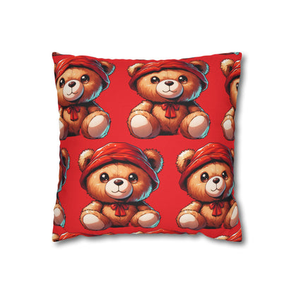 Red Teddy Spun Polyester Square Pillowcase