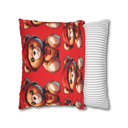 Red Teddy Spun Polyester Square Pillowcase