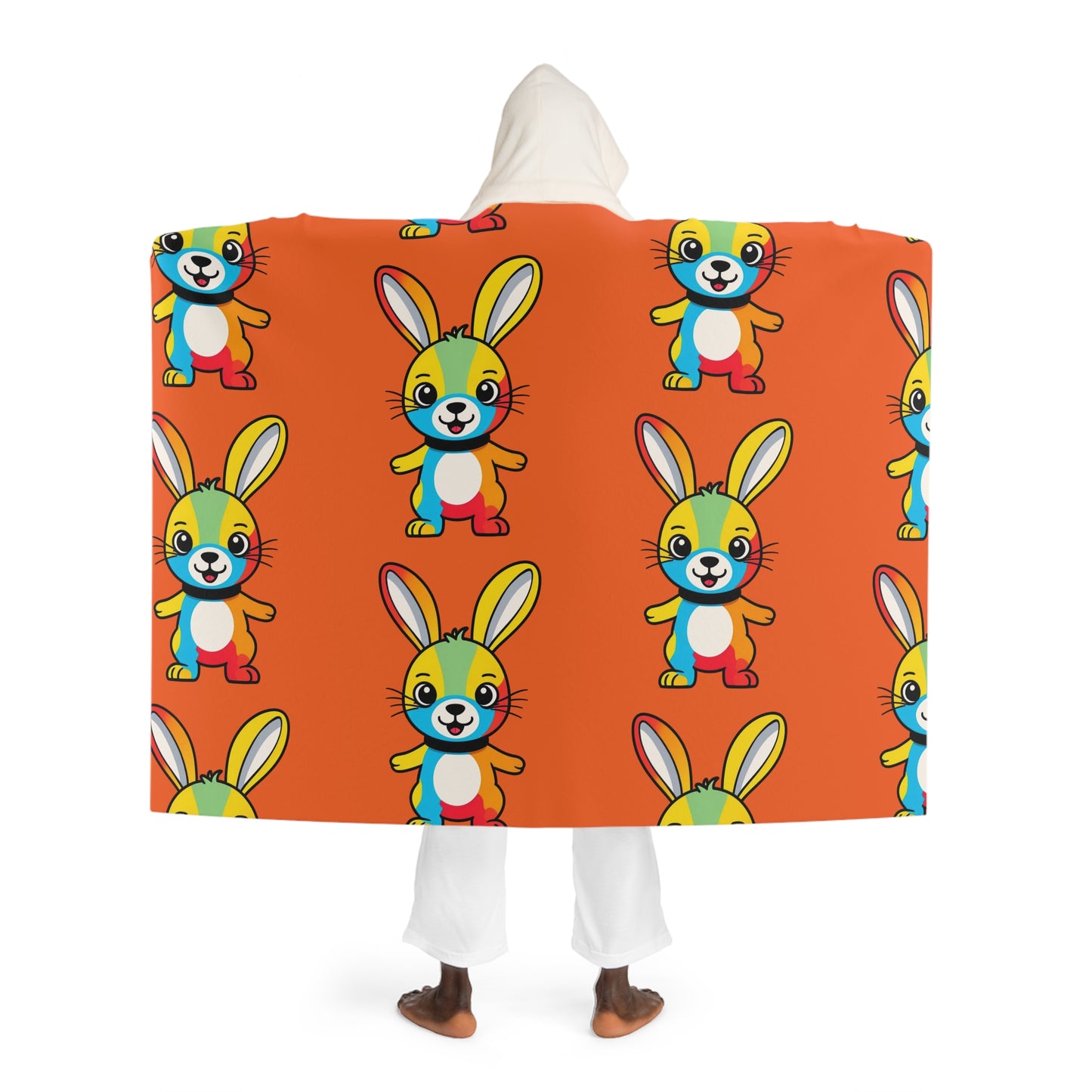 Multicoloured Bunny Hooded Sherpa Fleece Blanket