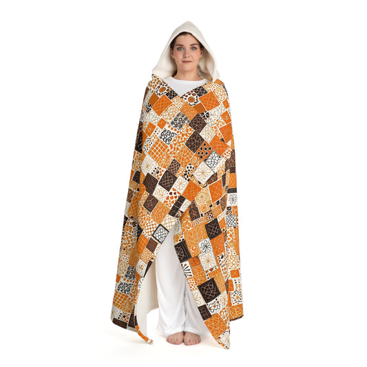 Hooded Sherpa Fleece Blanket Orange and Brown