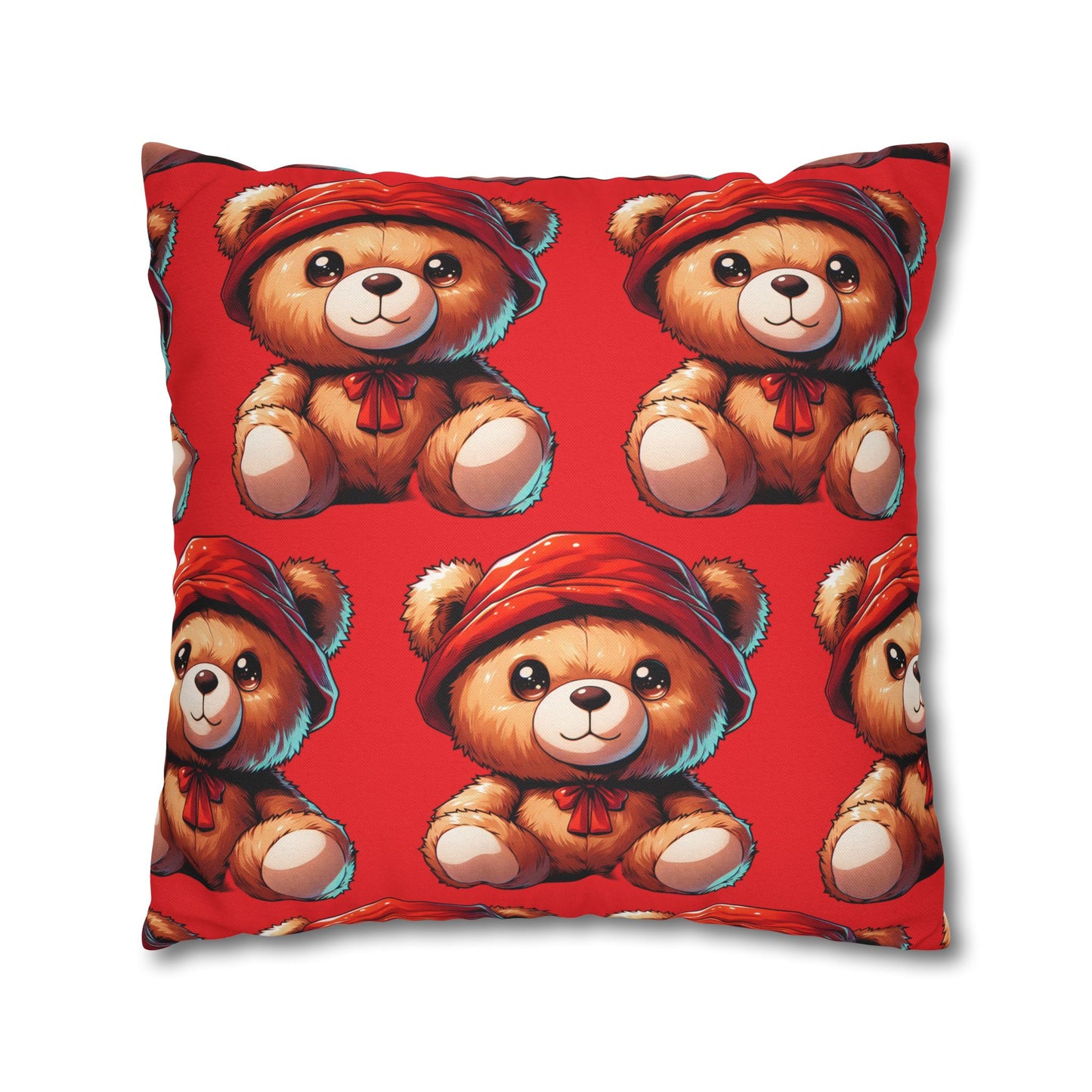 Red Teddy Spun Polyester Square Pillowcase