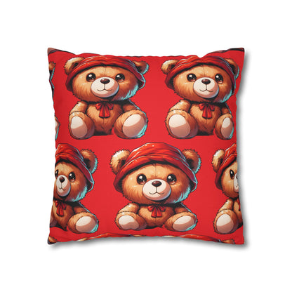 Red Teddy Spun Polyester Square Pillowcase