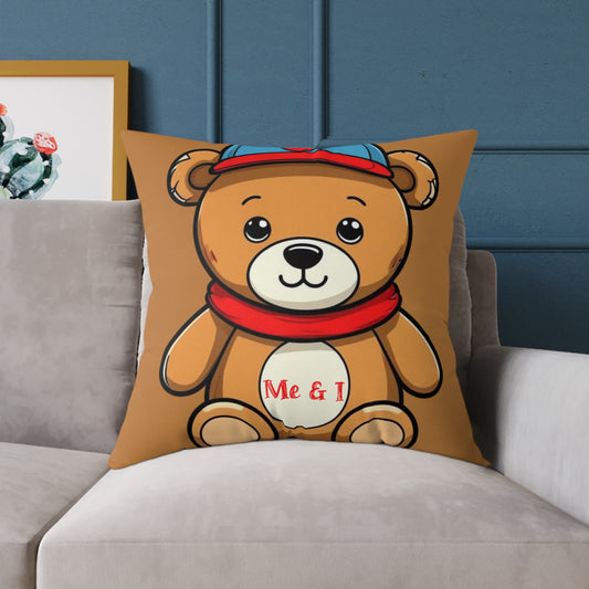 Square Pillow Teddy Bear Wearing Hat