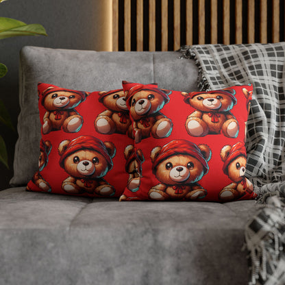 Red Teddy Spun Polyester Square Pillowcase