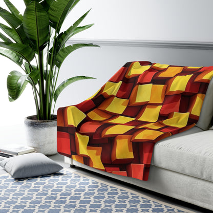 Sherpa Blanket Red & Yellow Cubes