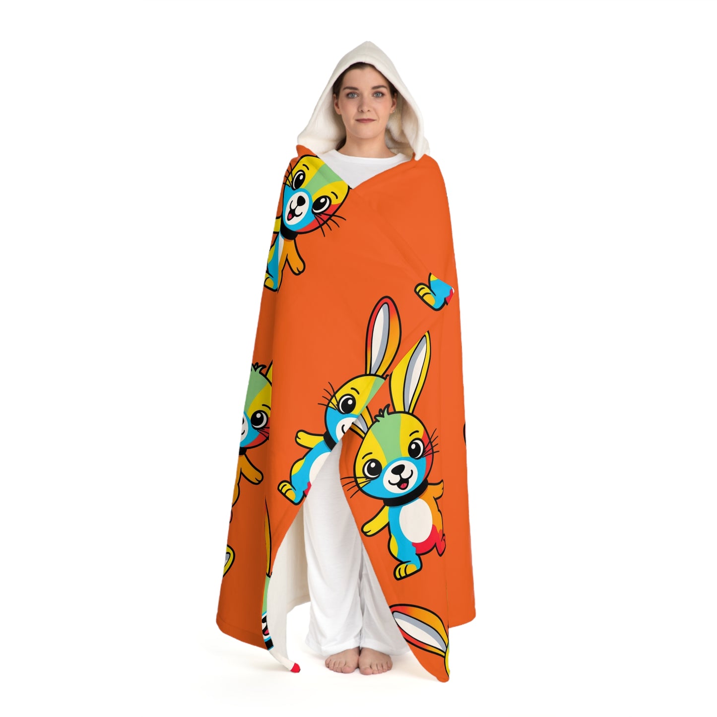 Multicoloured Bunny Hooded Sherpa Fleece Blanket